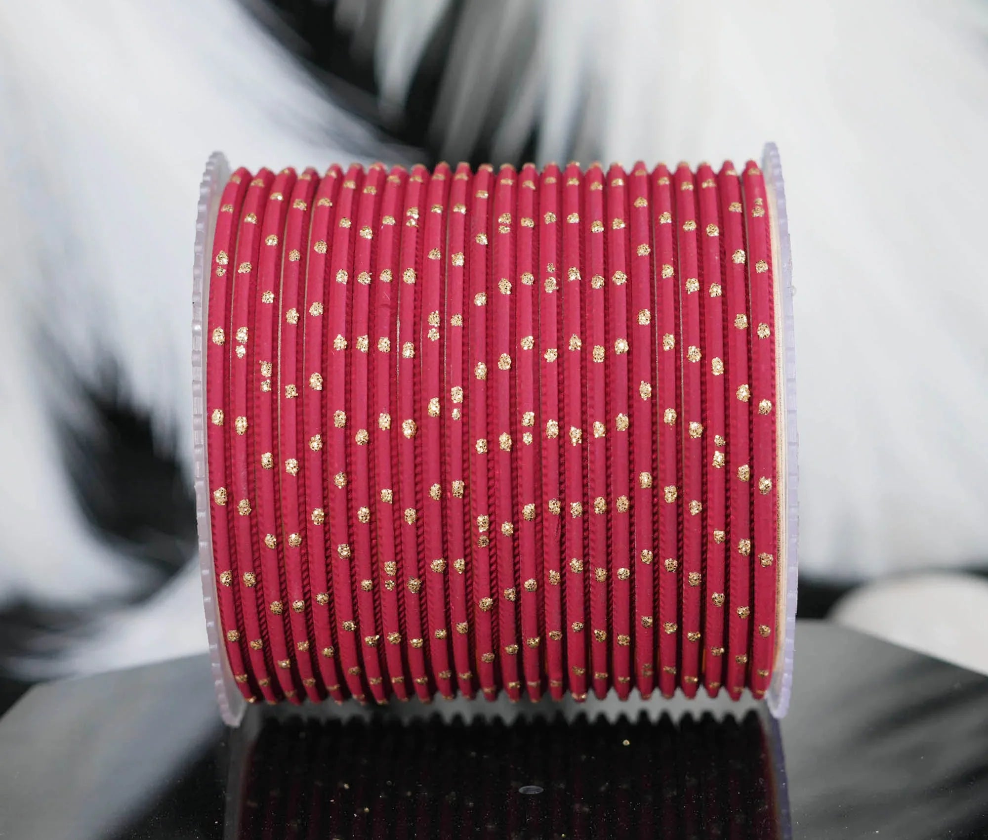 Light Maroon Dot Design Matte Finish Metal Bangle for Women & Girls (Pack of 24) - The Golden Cascade